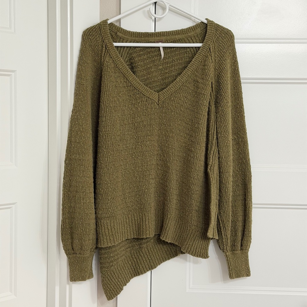 Free People West Coast Cotton Pullover Sweater Moss Sz SMALL S